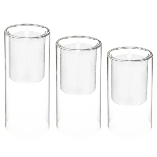 Conj. 3 velas led com castiçal de vidro