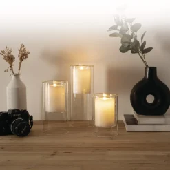 Conj. 3 velas led com castiçal de vidro