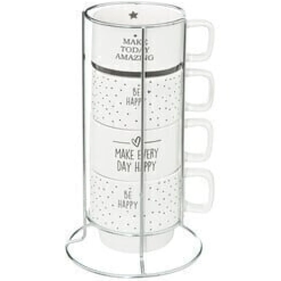 Conjunto 4 canecas HAPPY com suporte