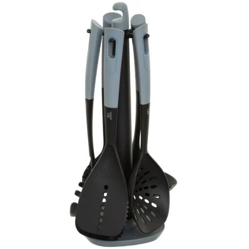 Conjunto 5 utensílios preto com suporte