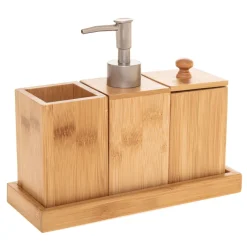 Conjunto de 3 acessórios wc e tabuleiro em bambu