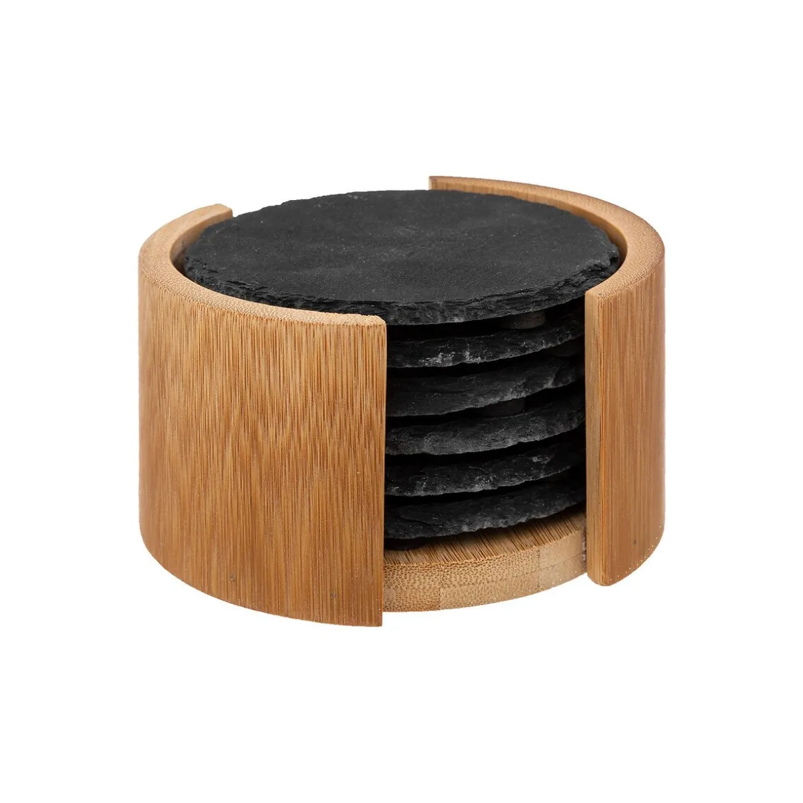 Conjunto de 6 bases ardósia com suporte em bambu