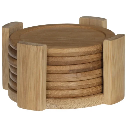 Conjunto de 6 bases em bambu para copos