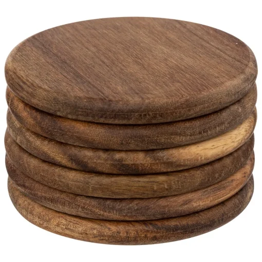 Conjunto De 6 Bases Para Copos Em Madeira Acácia
