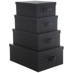 Conjunto de 4 caixas efeito couro preto