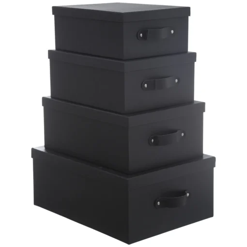 Conjunto de 4 caixas efeito couro preto