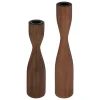 Conjunto de 2 castiçais castanhos em madeira mango