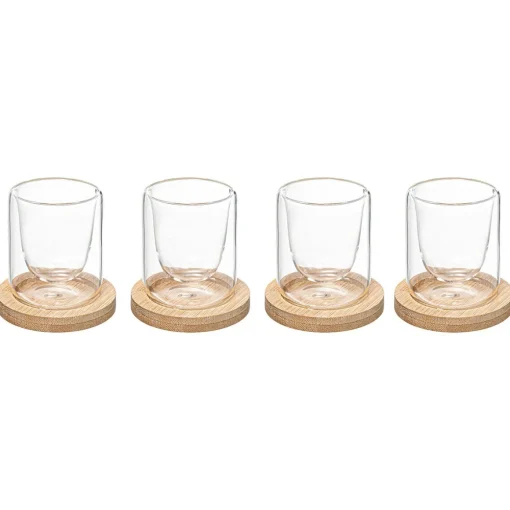 Conjunto de 4 chávenas de café com base de bambu