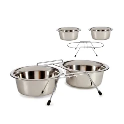 Conjunto de 2 comedouros para animal em aço inoxidável
