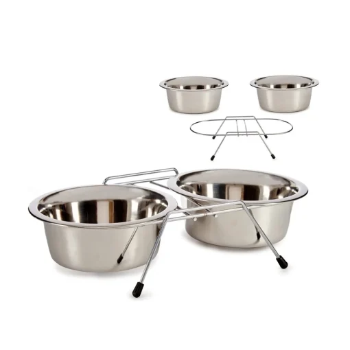 Conjunto de 2 comedouros para animal em aço inoxidável
