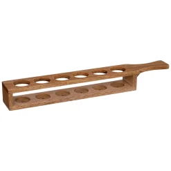 Conjunto de 6 copos de vidro com suporte em madeira