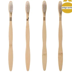 Conjunto de 4 escovas de dentes em bambu