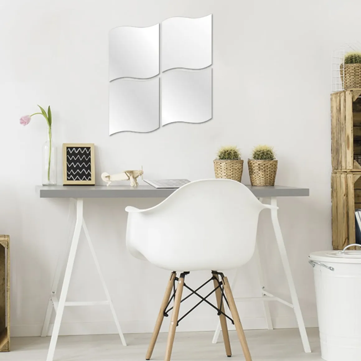 Conjunto de 4 espelhos adesivos ondulados