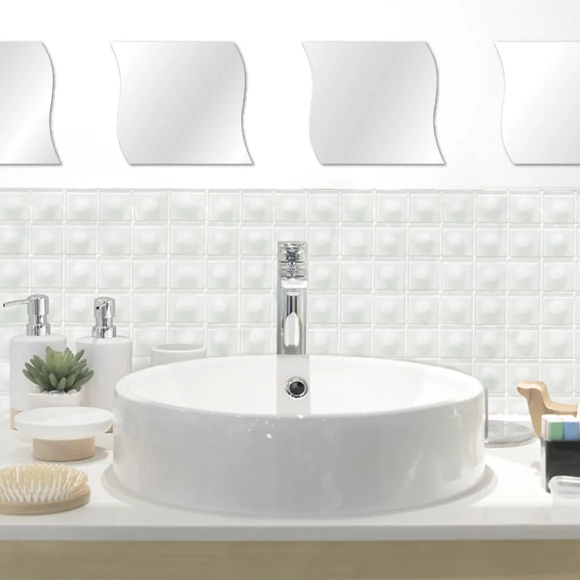 Conjunto de 4 espelhos adesivos ondulados
