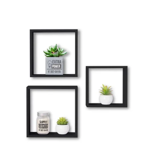 Conjunto de 3 estantes cubo pretas 24/27/30cm