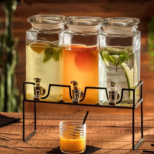 Conjunto de 3 frascos de vidro com torneira 3x1,5l