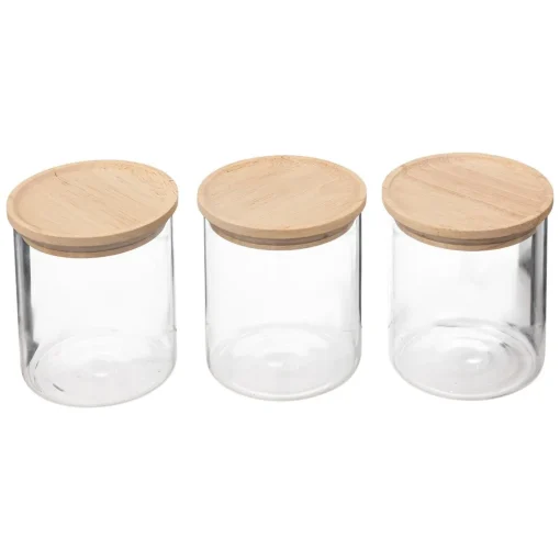 Conjunto de 3 frascos herméticos com tampa de madeira 350ml