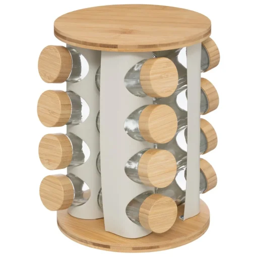 Conjunto de 16 frascos para especiarias multicolor em bambu