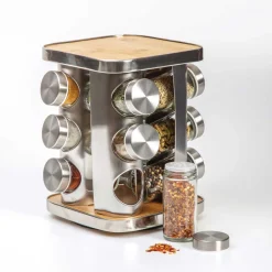 Conjunto de 12 frascos para especiarias com suporte rotativo