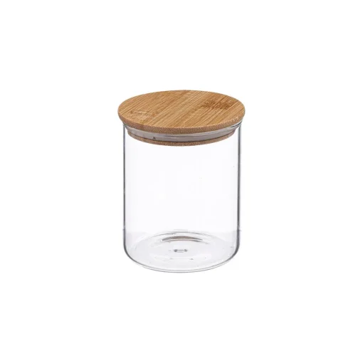 Conjunto de 3 frascos vidro 0,4l com suporte bambu