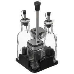 Conjunto de 4 galheteiros em vidro com suporte