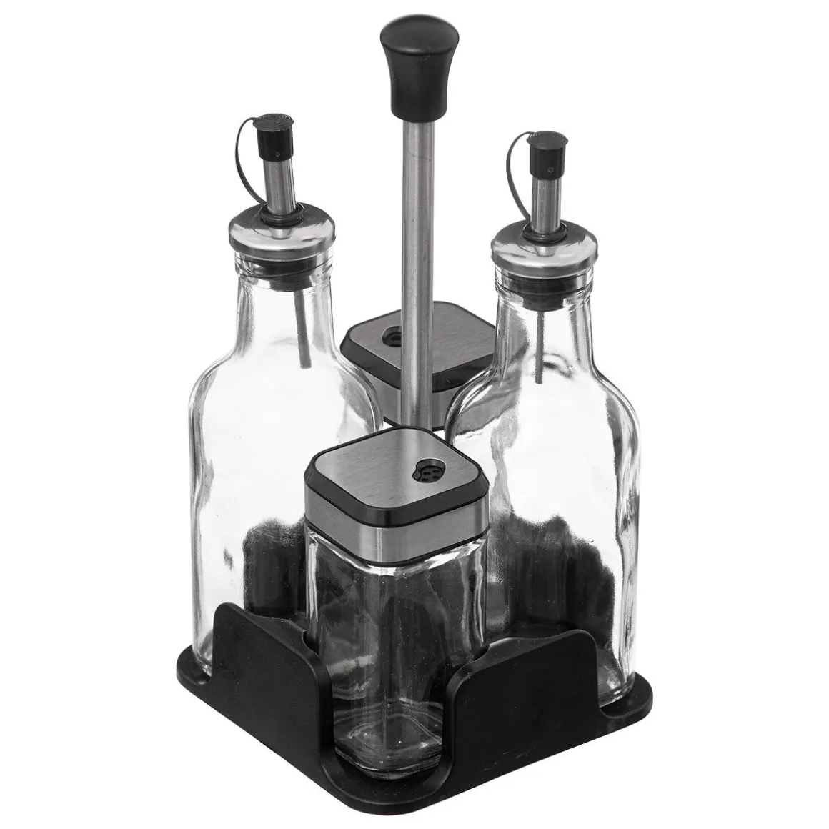 Conjunto de 4 galheteiros em vidro com suporte