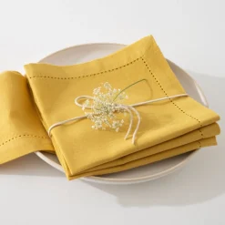 Conjunto de 4 guardanapos CHAMBRAY ocre em algodão