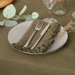 Conjunto de 2 guardanapos MAHA verde caqui em algodão