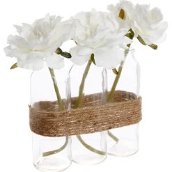 Conjunto de 3 jarras de vidro com 3 flores