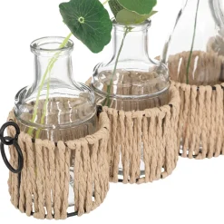 Conjunto de 5 jarras de vidro com plantas artificiais