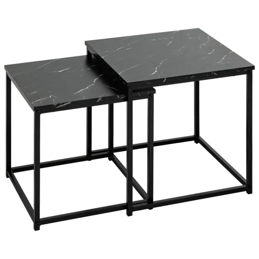 Conjunto de 2 mesas de apoio em mdf e metal preto JONES