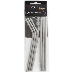 Conjunto de 6 palhinhas com escovilhão em aço inox