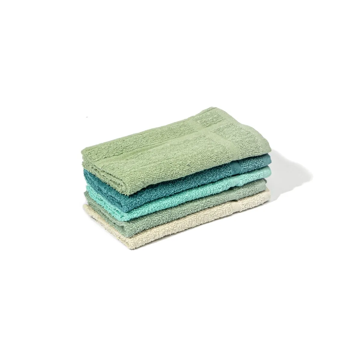 Conjunto de 5 panos de cozinha bege, verde e azul