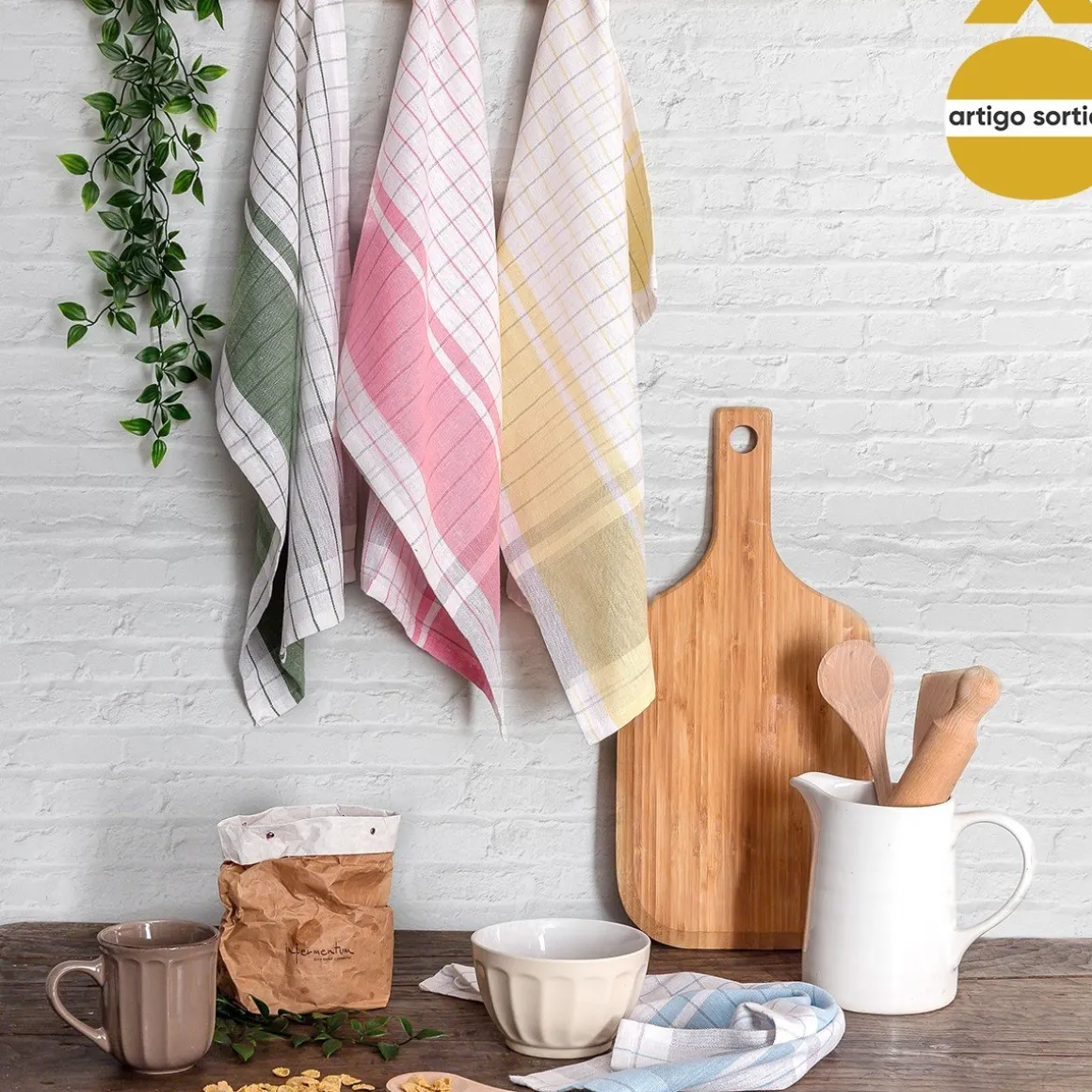 Conjunto de 4 panos de cozinha multicheck 40x60cm