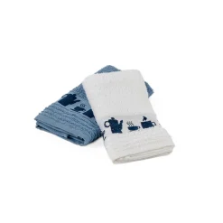 Conjunto de 2 panos de cozinha branco e azul 50x50cm