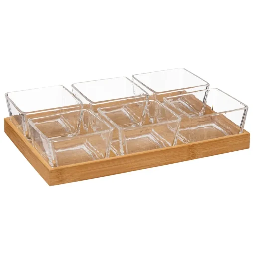 Conjunto de 7 peças para aperitivos com tabuleiro