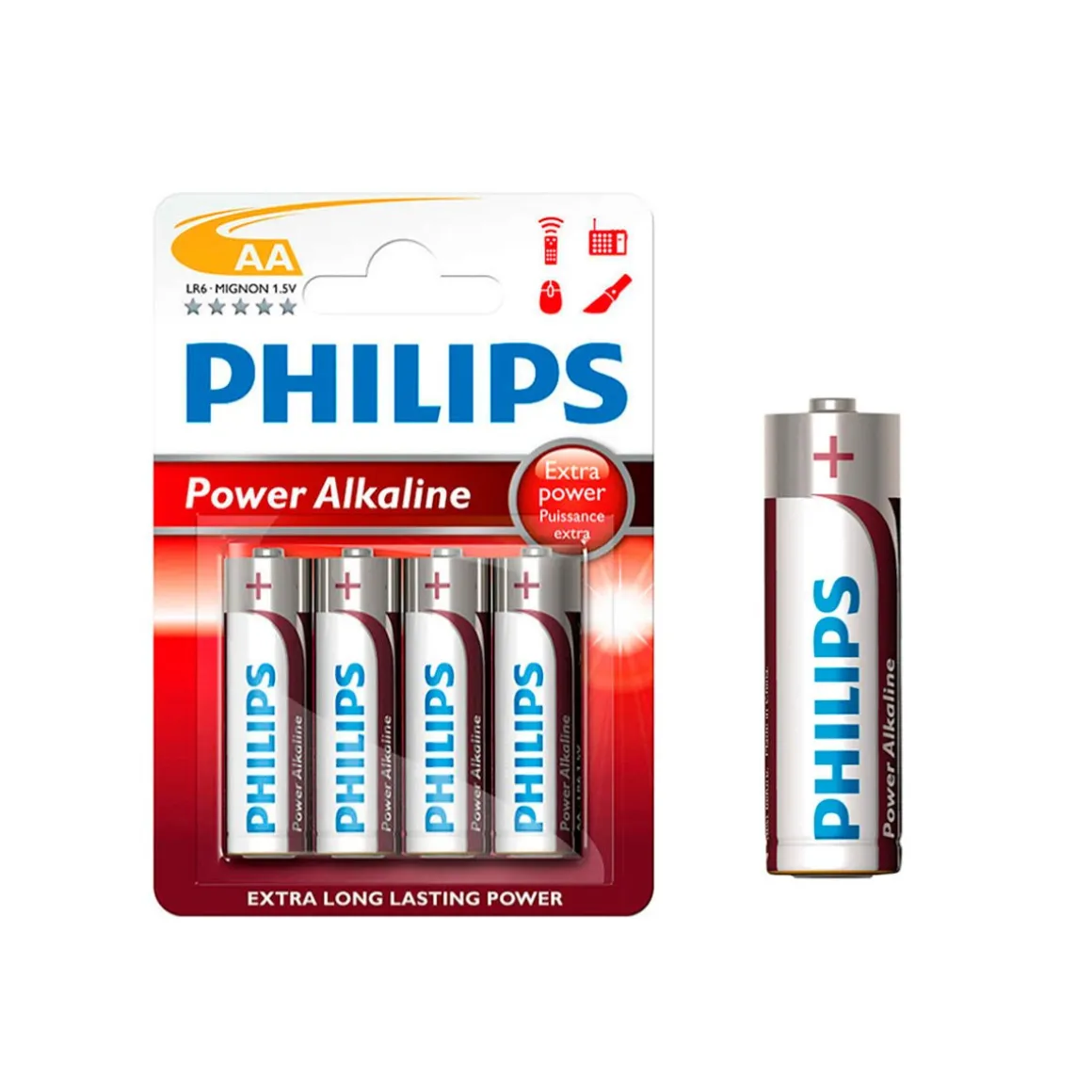 Conjunto de 4 pilhas alcalina Philips power LIFE lr06