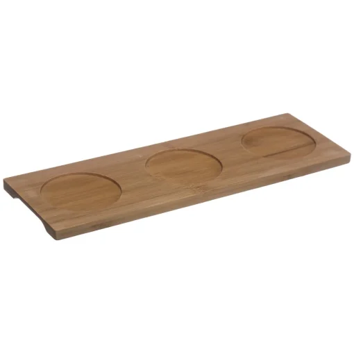 Conjunto de 3 taças em porcelana com tábua de bambu