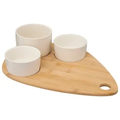 Conjunto de 3 taças para aperitivos com tabuleiro em bambu