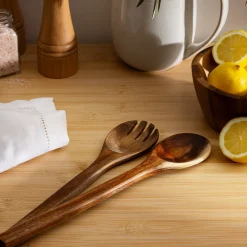 Conjunto de 2 talheres em madeira acácia para salada