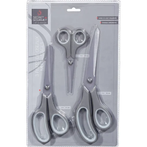 Conjunto de 3 tesouras multiusos cinza