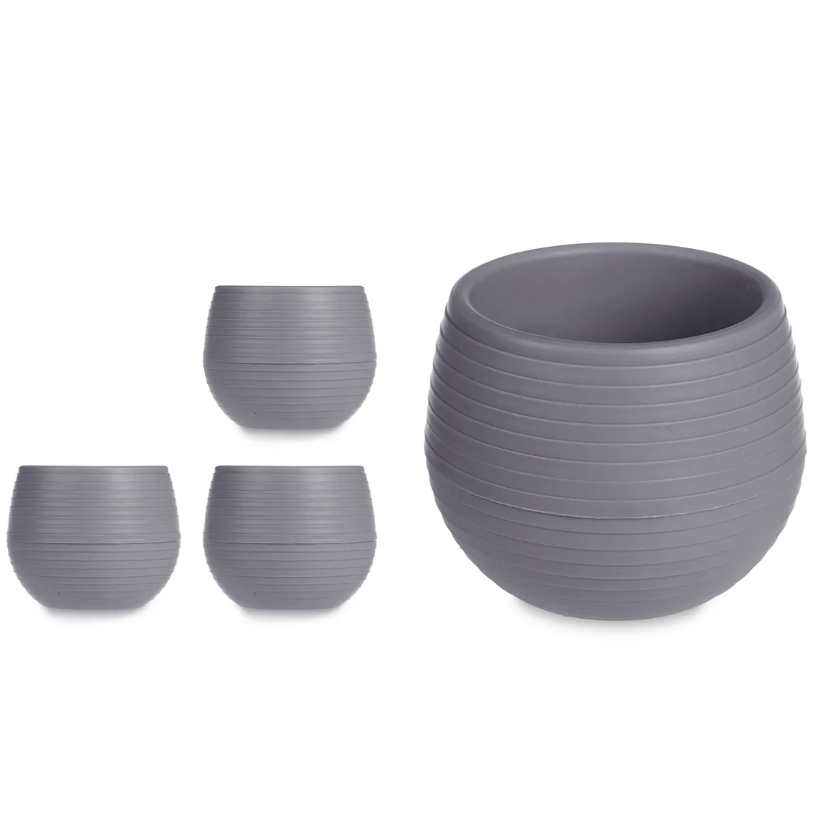 Conjunto de 3 vasos cinza com reserva de água 11cm