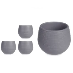 Conjunto de 3 vasos cinza com reserva de água 15cm