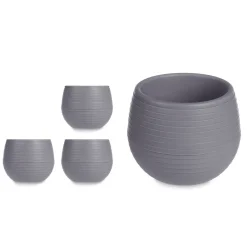 Conjunto de 3 vasos cinza com reserva de água 7cm