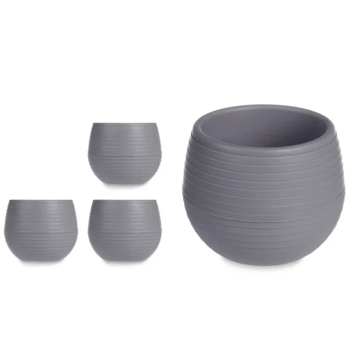 Conjunto de 3 vasos cinza com reserva de água 7cm