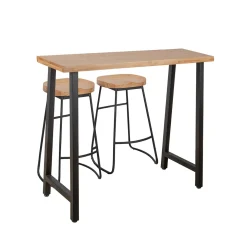 Conjunto de bar HAZEL mesa e 2 bancos em madeira e metal