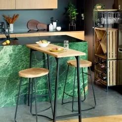 Conjunto de bar HAZEL mesa e 2 bancos em madeira e metal