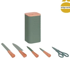 Conjunto de facas com suporte e tesoura
