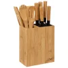 Conjunto de facas e utensílios com suporte em bambu
