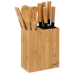 Conjunto de facas e utensílios com suporte em bambu